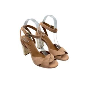 See by Chloé Isida Suede Neutral Mother of Pearl Block Heel Designer Sandals